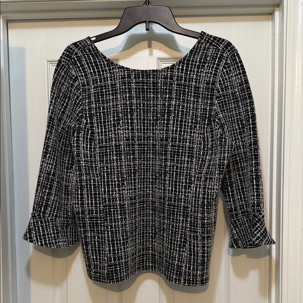 🖤 Talbots Petites Black & White Tweed Knit Top – Size LP
